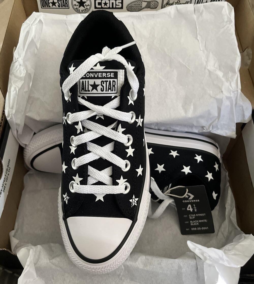 Converse Kids' Street Ox Low Top Sneakers - Black white stars size 4.5
